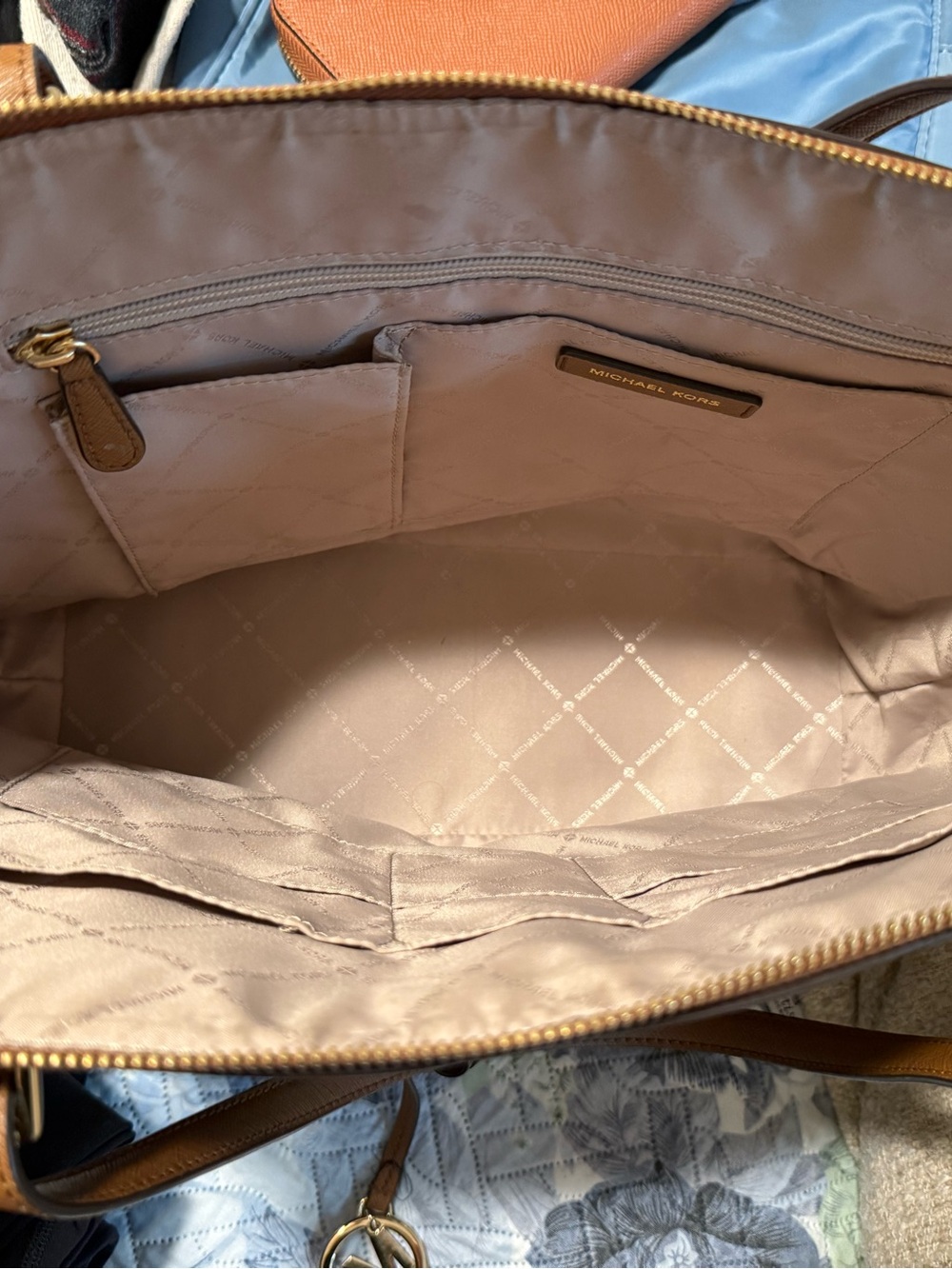 Michael Kors Cognac Saffiano Leather Tote with Gold Accent - Picture 4 of 4